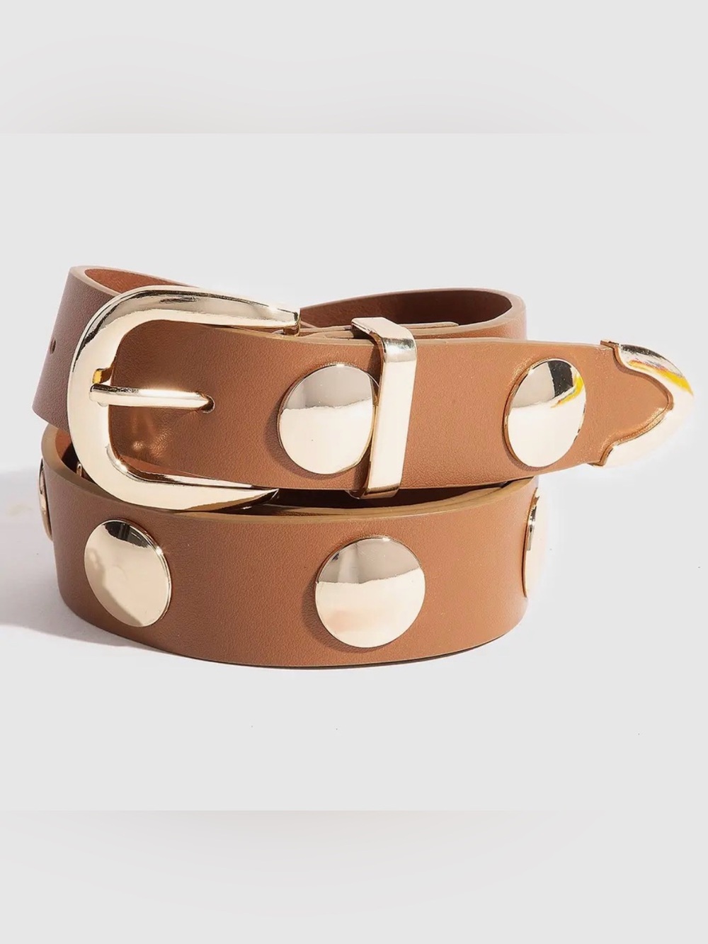 Women's Tan Belt with Gold Studs and Buckle
